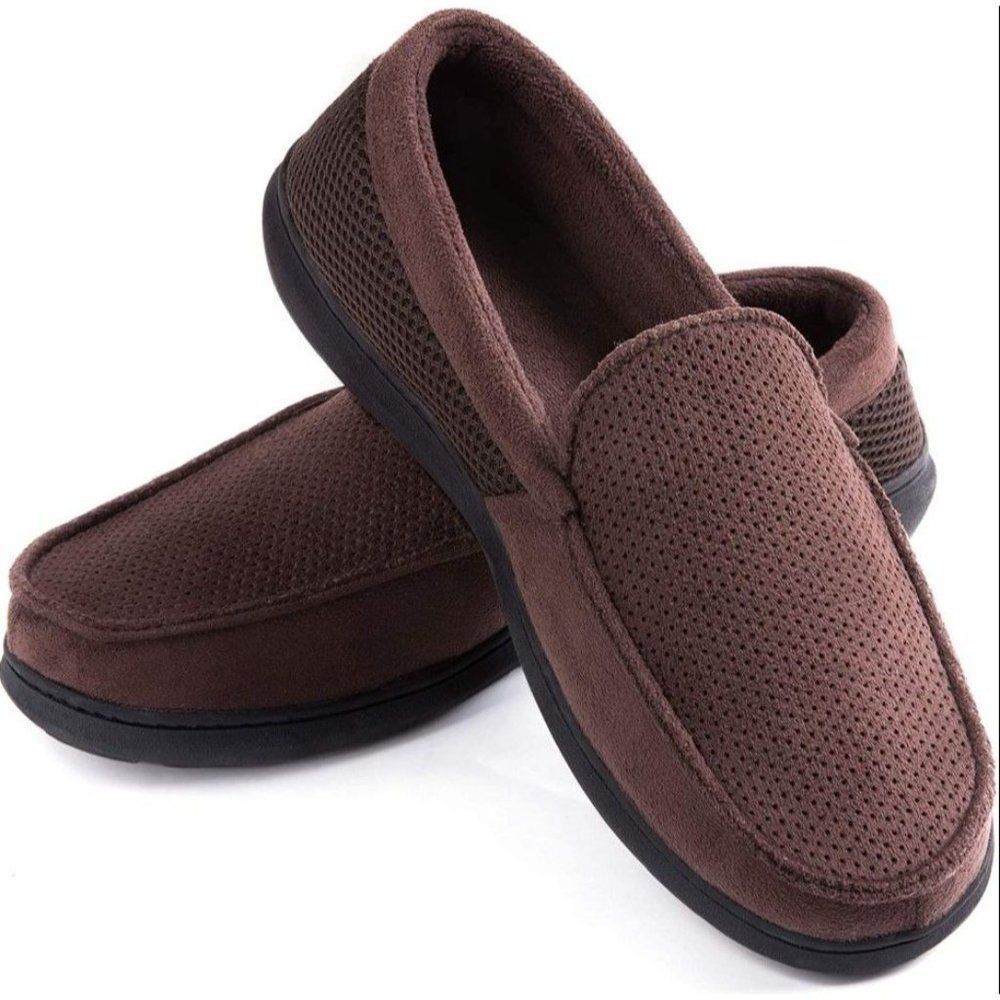ULTRAIDEAS Men’s Comfy Memory Foam Moccasin Slippers Breathable Mesh Suede Terry